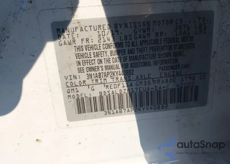 2019 Nissan Sentra Sv from USA, damaged, VIN 3N1AB7AP2KY440882